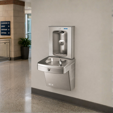 Click here to see Oasis 507385 Oasis VersaCooler II Single Drinking Fountain w/ Electronic Bottle Filler,Refrigerated, 8 GPH, Stainless Steel - PGV8EBF-BRB (507385)