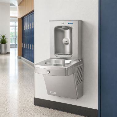 Click here to see Oasis 507386 Oasis VersaCooler II Single Drinking Fountain w/ Electronic Bottle Filler, Non-Refrigerated, Stainless Steel - PGVEBF-BRB (507386)