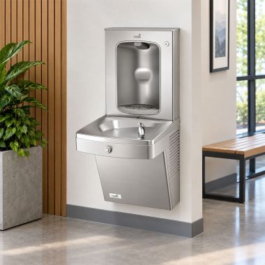 Click here to see Oasis 507393 Oasis VersaCooler II Single Drinking Fountain w/ Mechanical Bottle Filler, Non-Refrigerated, Stainless Steel - PGVSBF-BRB (507393)