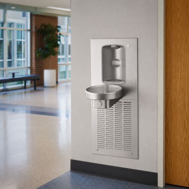 Click here to see Oasis 507446 Oasis Radii Modular Single Drinking Fountain w/ Aqua Pointe Mechanical Bottle Filler, Non-Refrigerated, Stainless Steel - MWRSBF (507446)