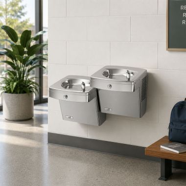 Click here to see Oasis 507492 Oasis VersaCooler II Outdoor Rated Bi-Level Drinking Fountain, Refrigerated, 8 GPH, Stainless Steel - PGVD8ACSL (507492)