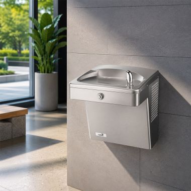 Click here to see Oasis 507494 Oasis VersaCooler II Outdoor Rated Single Drinking Fountain, Refrigerated, 8 GPH, Stainless Steel - PGVD8AC-14G (507494)
