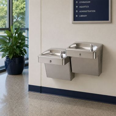 Click here to see Oasis 507495 Oasis VersaCooler II Outdoor Rated Bi-Level Drinking Fountain, Non-Refrigerated, Stainless Steel - PGVDACSL-14G (507495)