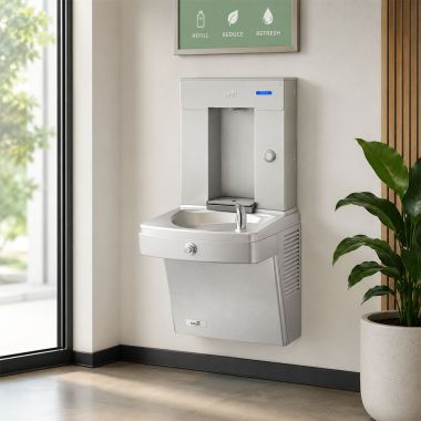 Click here to see Oasis 507568 Oasis Single Drinking Fountain w/ Electro-Mechanical Bottle Filler, Non-Refrigerated, Stainless Steel - PGVSVBF (507568)