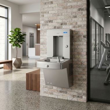 Click here to see Oasis 507569 Oasis Single Drinking Fountain w/ Electro-Mechanical Bottle Filler, Refrigerated, 8 GPH, Stainless Steel - PGV8SVBF (507569)