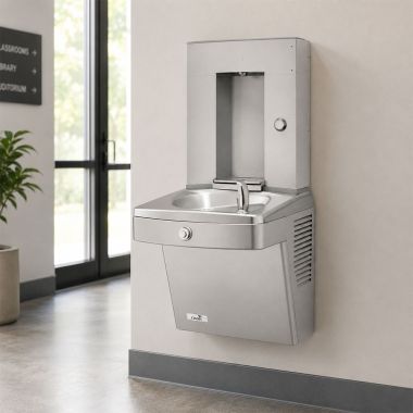 Click here to see Oasis 507579 Oasis Single Drinking Fountain w/ Mechanical Bottle Filler, Non-Refrigerated, Stainless Steel - PGVMVBF (507579)