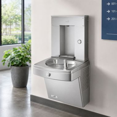 Click here to see Oasis 507640 Oasis Single Drinking Fountain w/ Mechanical Bottle Filler, Filtered, Non-Refrigerated, Stainless Steel - PGVDFMVDBF (507640)