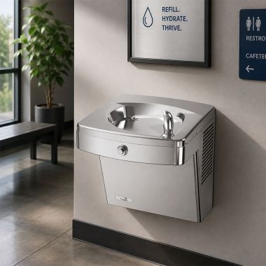 Click here to see Oasis 507642 Oasis VersaCooler II Outdoor Rated Single Drinking Fountain, Filtered, Non-Refrigerated, Stainless Steel - PGVDFAC (507642)