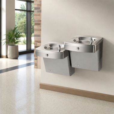 Click here to see Oasis 507645 Oasis VersaCooler II Outdoor Rated Bi-Level Drinking Fountain, Filtered, Refrigerated, 8 GPH, Stainless Steel - PGVDF8ACSL (507645)