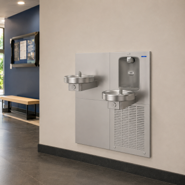 Click here to see  507172 Oasis Radii Bi-Level Drinking Fountain with Aqua Pointe Electronic Bottle Filler, Refrigerated, 8 GPH, Stainless Steel - M8CREBF (507172)