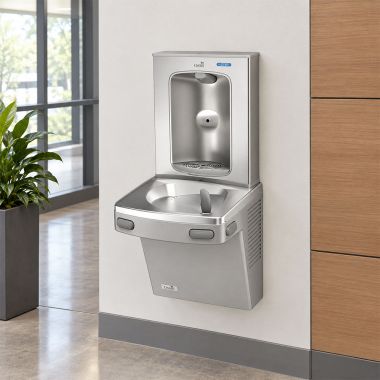 Click here to see Oasis 507047FRX Oasis VersaCooler II Single Drinking Fountain w/ Electronic Bottle Filler, Pharmaceutical Filter, Refrigerated, 8 GPH, Greystone - PG8FEBF (507047FRX)