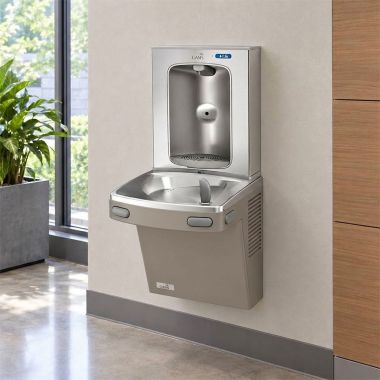 Click here to see Oasis 507048FPF Oasis VersaCooler II Single Drinking Fountain w/ Electronic Bottle Filler, Total PFAS Filter, Refrigerated, 8 GPH, Sandstone - PG8FEBF (507048FPF)