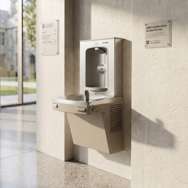 Click here to see Oasis 507050FRX Oasis VersaCooler II Single Drinking Fountain w/ Electronic Bottle Filler, Pharmaceutical Filter, Non-Refrigerated, Sandstone - PGFEBF (507050FRX)