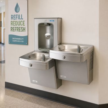 Click here to see Oasis 507069FRX Oasis Versacoller II Bi-level Vandal Resistant Drinking Fountain w/ VersaFiller Bottle Filler, Pharmaceutical Filter, Non-Refrigerated, Stainless Steel - PGVFEBFSL (507069FRX)