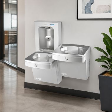 Click here to see Oasis 507070FVF Oasis Versacooler II Bi-level Vandal Resistant Drinking Fountain w/ VersaFiller Bottle Filler, VersaFilter III, Refrigerated, Stainless Steel - PGVFEBFSL (507070FVF)