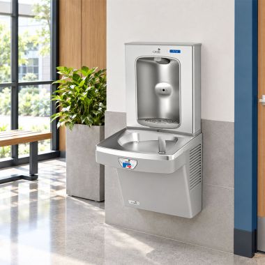Click here to see Oasis 507080FRX Oasis VersaCooler II Single Contactless Drinking Fountain w/ Electronic Bottle Filler, Pharmaceutical Filter, Non-Refrigerated, Greystone - PGFEBFT (507080FRX)