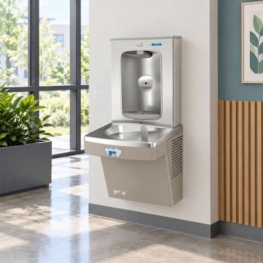 Click here to see Oasis 507081FPF Oasis VersaCooler II Single Contactless Drinking Fountain w/ Electronic Bottle Filler, Total PFAS Filter, Non-Refrigerated, Sandstone - PGFEBFT (507081FPF)