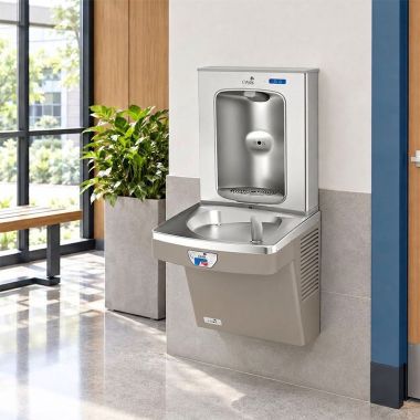 Click here to see Oasis 507081FRX Oasis VersaCooler II Single Contactless Drinking Fountain w/ Electronic Bottle Filler, Pharmaceutical Filter, Non-Refrigerated, Sandstone - PGFEBFT (507081FRX)