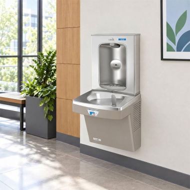Click here to see Oasis 507081FVF Oasis VersaCooler II Single Contactless Drinking Fountain w/ Electronic Bottle Filler, VersaFilter lll, Non-Refrigerated, Sandstone - PGFEBFT (507081FVF)