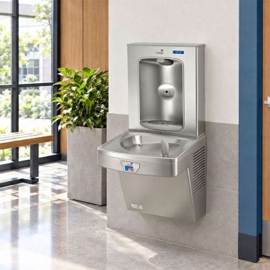 Click here to see Oasis 507082FRX Oasis VersaCooler II Single Contactless Drinking Fountain w/ Electronic Bottle Filler, Pharmaceutical Filter, Non-Refrigerated, Stainless Steel - PGFEBFT (507082FRX)