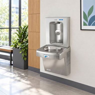 Click here to see Oasis 507082FVF Oasis VersaCooler II Single Contactless Drinking Fountain w/ Electronic Bottle Filler, VersaFilter lll, Non-Refrigerated, Stainless Steel - PGFEBFT (507082FVF)