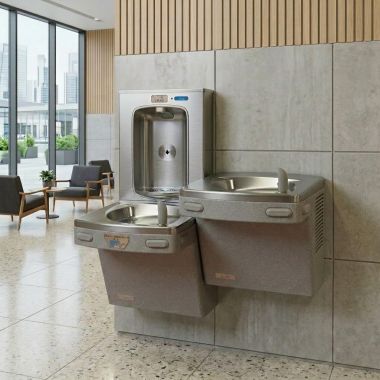 Click here to see Oasis 507089FPF Oasis VersaCooler II Bi-Level Contactless & Mechanical Drinking Fountain w/ Electronic Bottle Filler, Total PFAS Filter, Refrigerated, 8 GPH, Greystone - PG8FEBFSLTM (507089FPF)