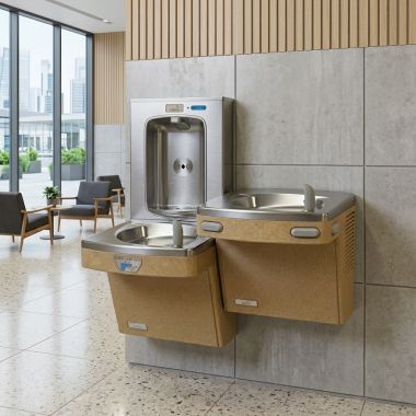 Click here to see Oasis 507090FVF Oasis VersaCooler II Bi-Level Contactless & Mechanical Drinking Fountain w/ Electronic Bottle Filler, VersaFilter lll, Refrigerated, 8 GPH, Sandstone - PG8FEBFSLTM (507090FVF)