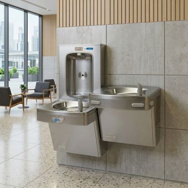 Click here to see Oasis 507091FRX Oasis VersaCooler II Bi-Level Contactless & Mechanical Drinking Fountain w/ Electronic Bottle Filler, Pharmaceutical Filter, Refrigerated, 8 GPH, Stainless Steel - PG8FEBFSLTM (507091FRX)