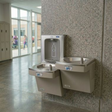 Click here to see Oasis 507102FVF Oasis VersaCooler II Bi-Level Contactless Drinking Fountain w/ Electronic Bottle Filler, VersaFilter lll, Refrigerated, 8 GPH, Sandstone - PG8FEBFSLTT (507102FVF)