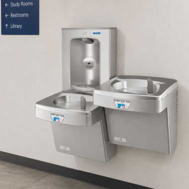 Click here to see Oasis 507106FRX Oasis VersaCooler II Bi-Level Contactless Drinking Fountain w/ Electronic Bottle Filler, Pharmaceutical Filter, Non-Refrigerated, Stainless Steel - PGFEBFSLTT (507106FRX)