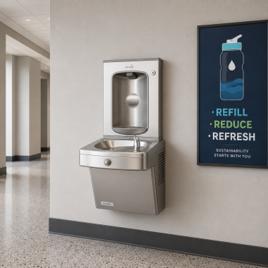Click here to see Oasis 507628FPF Oasis VersaCooler II Single Drinking Fountain w/ Mechanical Bottle Filler, Total PFAS, Non-Refrigerated, Stainless Steel - PGVFSBF-BRB (507628FPF)