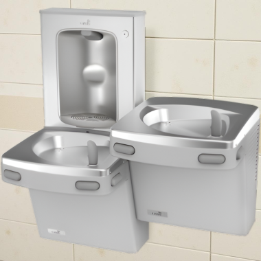 Click here to see Oasis 507323FPF Oasis VersaCooler II Bi-Level Drinking Fountain w/ Mechanical Bottle Filler, Total PFAS Filter, Refrigerated, 8 GPH, Greystone - PG8FSBFSL (507323FPF)