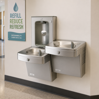 Click here to see Oasis 507328FPF Oasis VersaCooler II Bi-Level Drinking Fountain w/ Mechanical Bottle Filler, Total PFAS, Refrigerated, 8 GPH, Stainless Steel - PGV8FSBFSL (507328FPF)