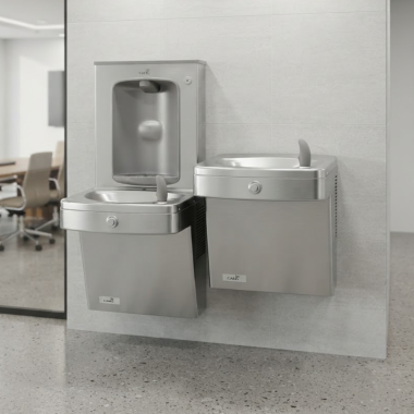 Click here to see Oasis 507630FPF Oasis VersaCooler II Bi-Level Drinking Fountain w/ Mechanical Bottle Filler, Total PFAS, Non-Refrigerated, Stainless Steel - PGVFSBFSL-BRB (507630FPF)