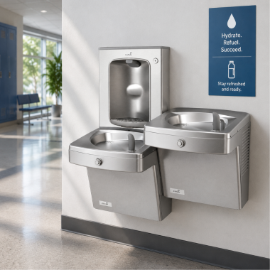 Click here to see Oasis 507329FRX Oasis VersaCooler II Bi-Level Drinking Fountain w/ Mechanical Bottle Filler, Pharmaceutical, Non-Refrigerated, Stainless Steel - PGVFSBFSL (507329FRX)