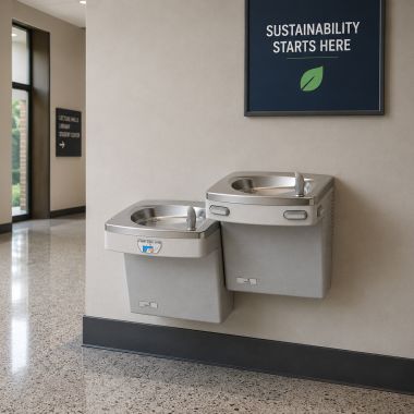 Click here to see Oasis 507371FRX Oasis VersaCooler II Bi-Level Drinking Fountain, Pharmaceutical Filter, Refrigerated, 8 GPH, Greystone - PGF8ACSLTM (507371FRX)
