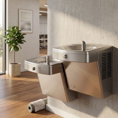 Click here to see Oasis 507436FVF Oasis VersaCooler II Vandal Resistant Bi-Level Drinking Fountain, VersaFilter III, Refrigerated, 8 GPH, Stainless Steel - PGVF8ACSL (507436FVF)