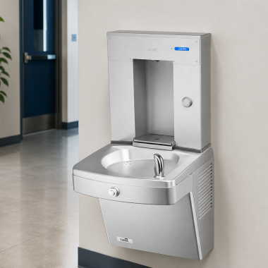Click here to see Oasis 507567FPF Oasis Single Drinking Fountain with Electro-Mechanical Bottle Filler, Total PFAS Filter, Refrigerated, 8 GPH, Stainless Steel - PGV8FSVBF-BRB (507567FPF)