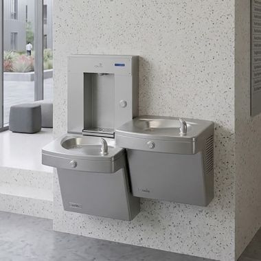 Click here to see Oasis 507571FPF Oasis Bi-Level Drinking Fountain with Electro-Mechanical Bottle Filler, Total PFAS Filter, Refrigerated, 8 GPH, Stainless Steel - PGV8FSVBFSL-BRB (507571FPF)