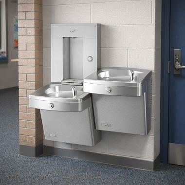 Click here to see Oasis 507580FRX Oasis Bi-Level Drinking Fountain with Mechanical Bottle Filler, Pharmaceutical Filter, Non-Refrigerated, Stainless Steel - PGVFMVBFSL-BRB (507580FRX)