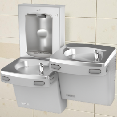 Click here to see Oasis 507616FPF Oasis VersaCooler II Bi-Level Drinking Fountain w/ Mechanical Bottle Filler, Total PFAS, Refrigerated, 8 GPH, Greystone - PG8FSBFSL-BRB (507616FPF)