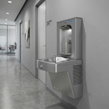 Click here to see Oasis 507622FVF Oasis VersaCooler II Single Drinking Fountain w/ Electronic Bottle Filler, VersaFilter III, Refrigerated, 8 GPH, Stainless Steel - PGV8FEBF-BRB (507622FVF)