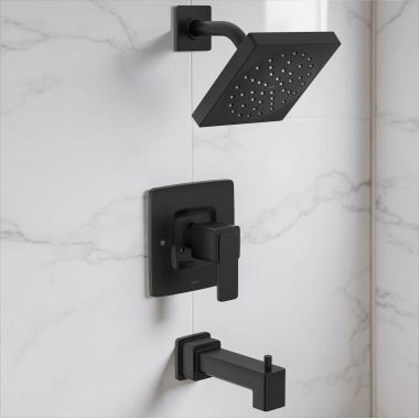 Click here to see Moen T2683EPBL Moen Iver POSI-TEMP Tub and Shower Trim, 1.75 GPM, WaterSense, ADA, Matte Black - T2683EPBL