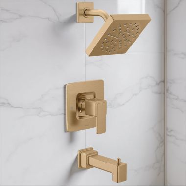 Click here to see Moen T2683EPBZG Moen Iver POSI-TEMP Tub & Shower Trim, 1.75 GPM, WaterSense, ADA, Bronzed Gold - T2683EPBZG