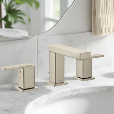 Click here to see Moen TV6820BN Moen Iver Two Handle Widespread Bathroom Faucet, WaterSense, 1.0 GPM, Brushed Nickel - TV6820BN