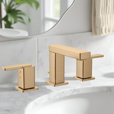 Click here to see Moen TV6820BZG Moen Iver Two Handle Widespread Bathroom Faucet, WaterSense, 1.0 GPM, Bronzed Gold - TV6820BZG