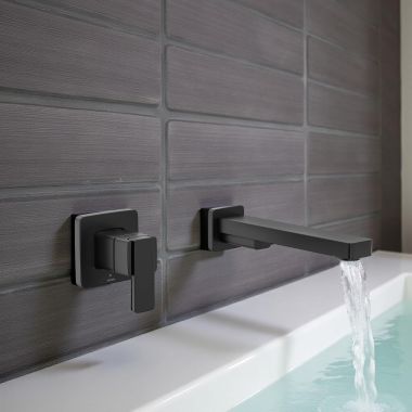 Click here to see Moen WT694BL Moen Iver One-Handle Tub Filler Trim, Wall-Mount, ADA, 8 GPM, Matte Black - WT694BL