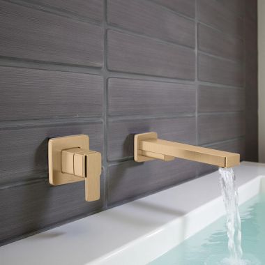 Click here to see Moen WT694BZG Moen Iver One-Handle Tub Filler Trim, Wall-Mount, ADA, 8 GPM, Bronzed Gold - WT694BZG