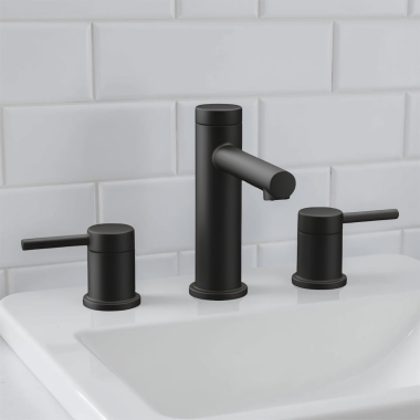 Click here to see Moen TV6193BL Moen Align Widespread Bathroom Faucet with Valve and Metal Drain, 1.2 gpm WaterSense, Duralast Cartridge, 1/2 Connection, Matte Black -TV6193BL