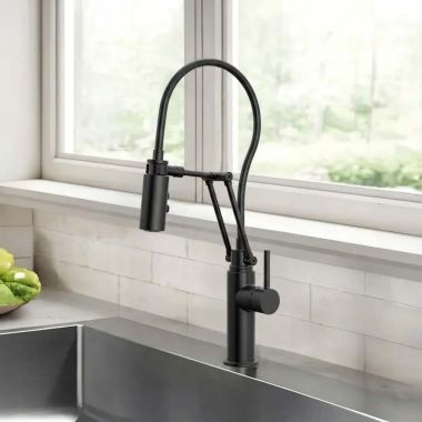 Click here to see Brizo 63221LF-BLLHP Brizo Solna Single-Handle Articulating Pull-Down Kitchen Faucet, Less Handle, 1.8 GPM, Matte Black - 63221LF-BLLHP